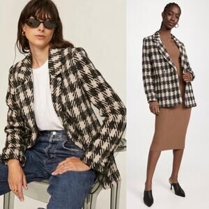 Anine Bing Houndstooth Diana Double Breasted Blazer Black/White Size XL